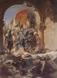 Mahomed al II-lea şi armata otomană făcându-şi intrarea în Constantinopol